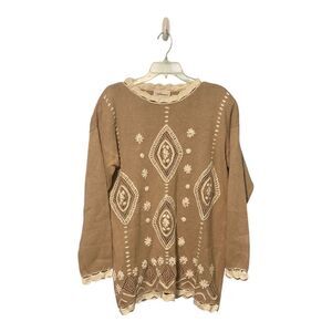 Vintage WORTHINGTON Women's Embroidered Tunic Sweater Large Boho Cottagcore